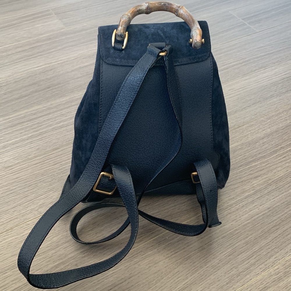 Gucci Bamboo Blue Suede Leather Small Backpack - Picture 6 of 15